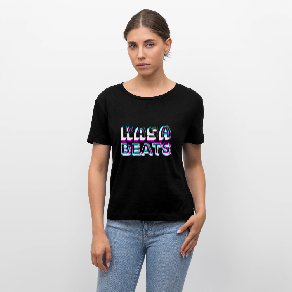KASA BEATS, funky 3D letters - Optische Täuschung, Stanley/ Stella lockeres Frauen Organic T-Shirt, Relaxed Fit - Schwarz