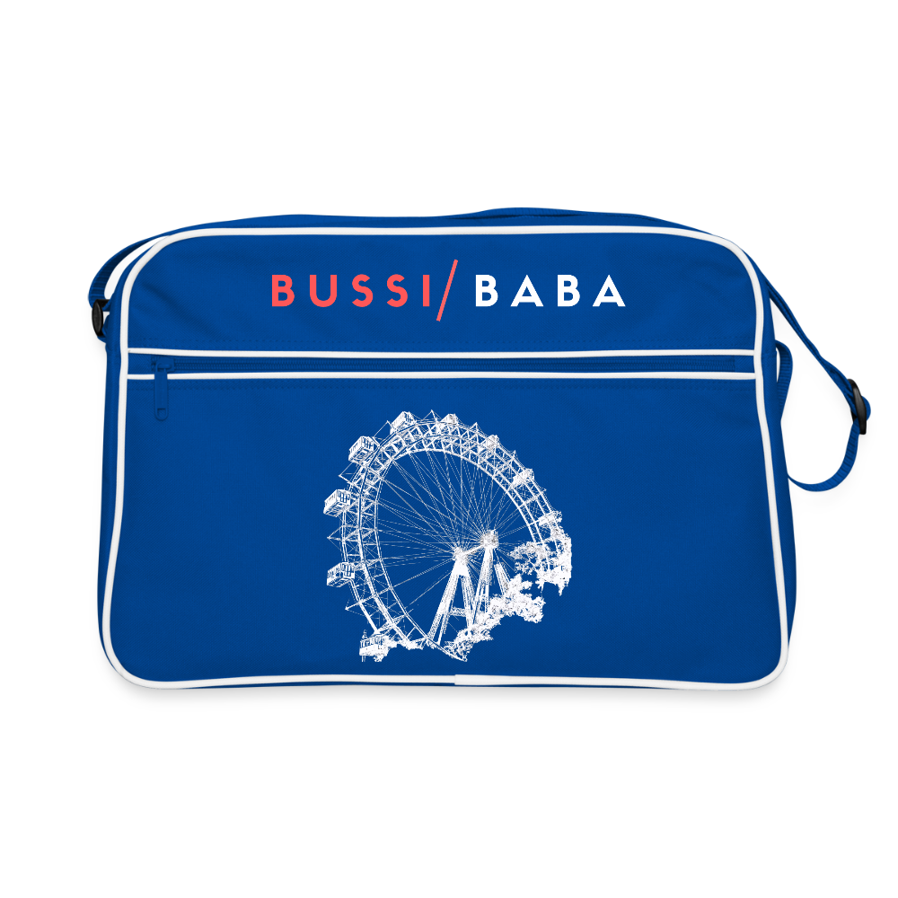 Bussi Baba korallenrot - Wiener Riesenrad in weiß, Retro Tasche - Blau/Weiß
