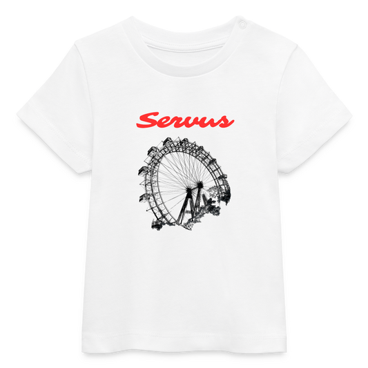 Servus (dt. Hallo) in rot & Wiener Riesenrad in schwarz, Stanley/ Stella Baby Bio T-Shirt - Weiß
