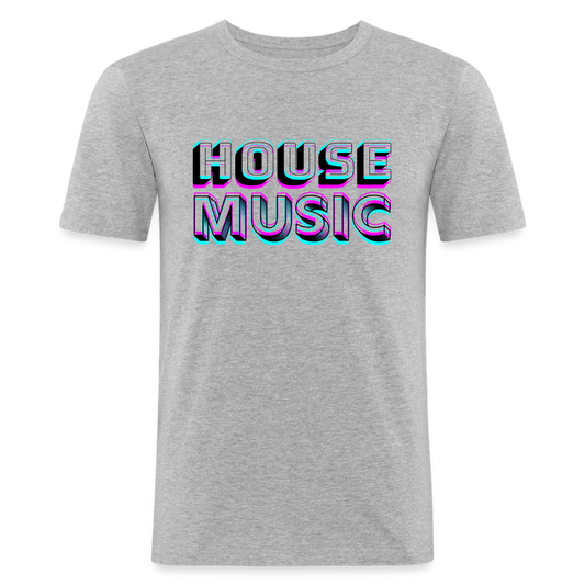 HOUSE MUSIC, funky 3D letters, Men Slim Fit T-Shirt - Grau meliert