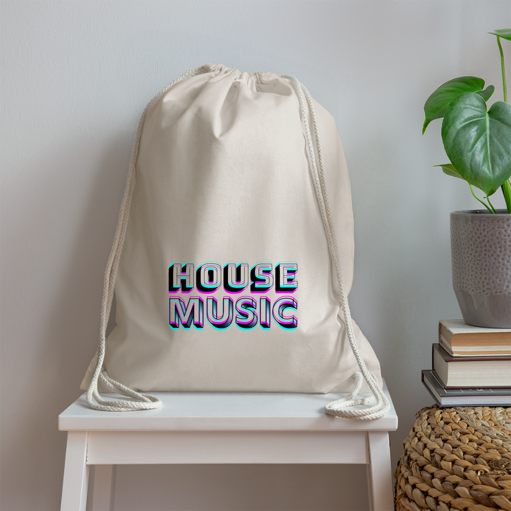 HOUSE MUSIC, funky 3D letters, Little Backpack, Gym Bag, Turnsackerl (dt. Turnbeutel) - Natur