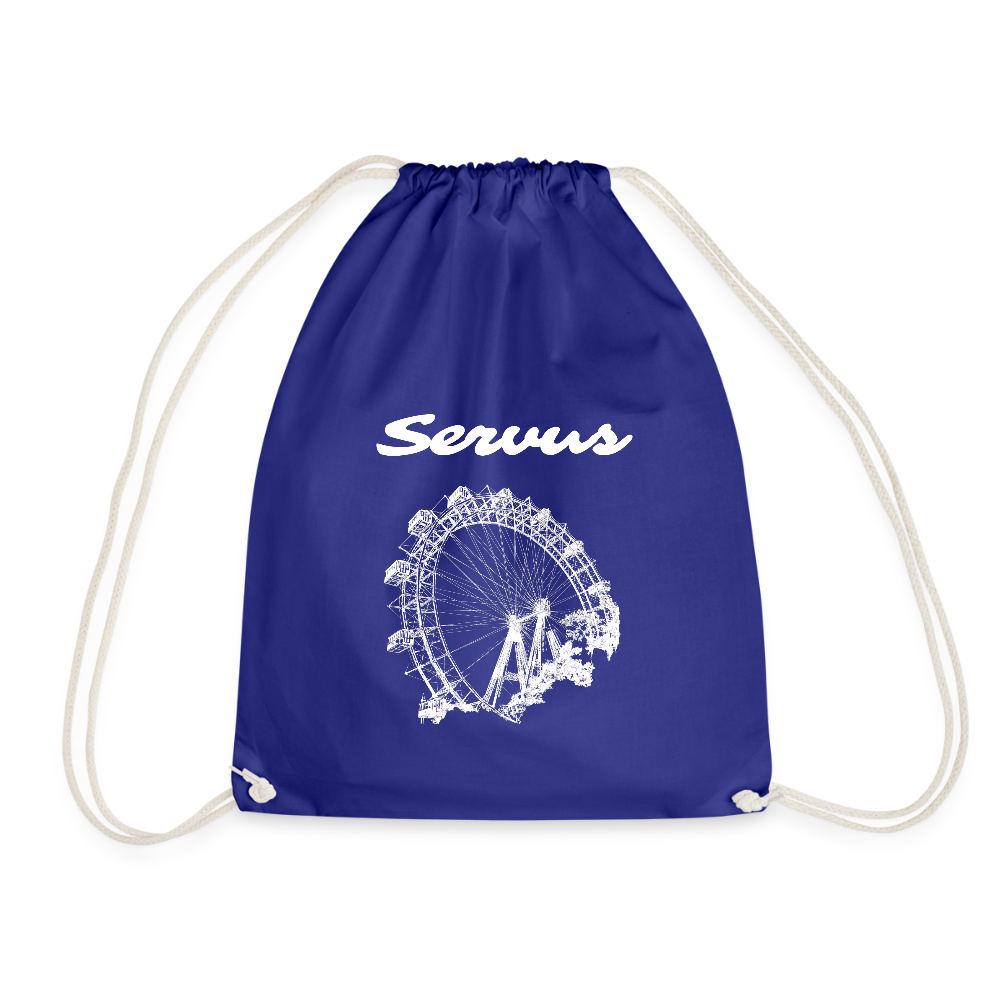 Servus (dt. Hallo) & Wiener Riesenrad in weiß, Gym/ Beach Bag - Turnsackerl (dt. Turnbeutel) - Königsblau
