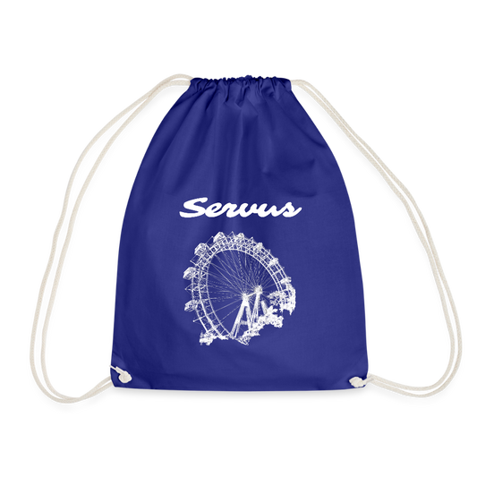 Servus (dt. Hallo) & Wiener Riesenrad in weiß, Gym/ Beach Bag - Turnsackerl (dt. Turnbeutel) - Königsblau