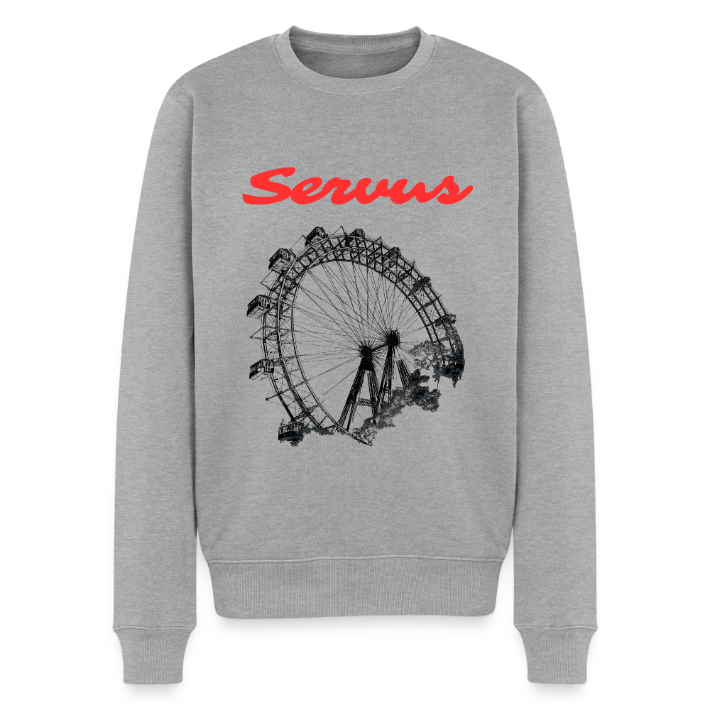 Servus (dt. Hallo) in rot & Wiener Riesenrad in schwarz, Männer Premium Pullover - Grau meliert
