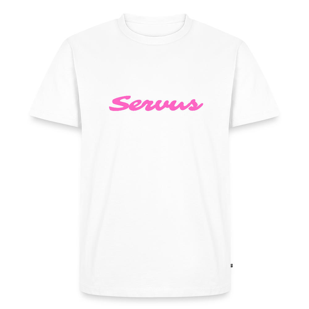 Servus (dt. Hallo) in pink, Männer Premium T-Shirt - Weiß
