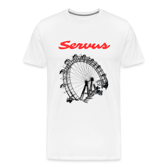 Servus (dt. Hallo) in rot & Wiener Riesenrad in schwarz, Männer Premium T-Shirt - Weiß