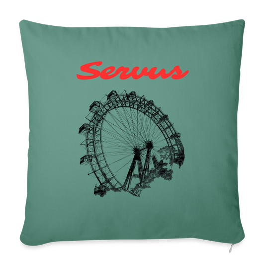 Servus (dt. Hallo) in rot & Wiener Riesenrad in schwarz, Polster (dt. Kissen) 45 x 45 cm - Tanngrün