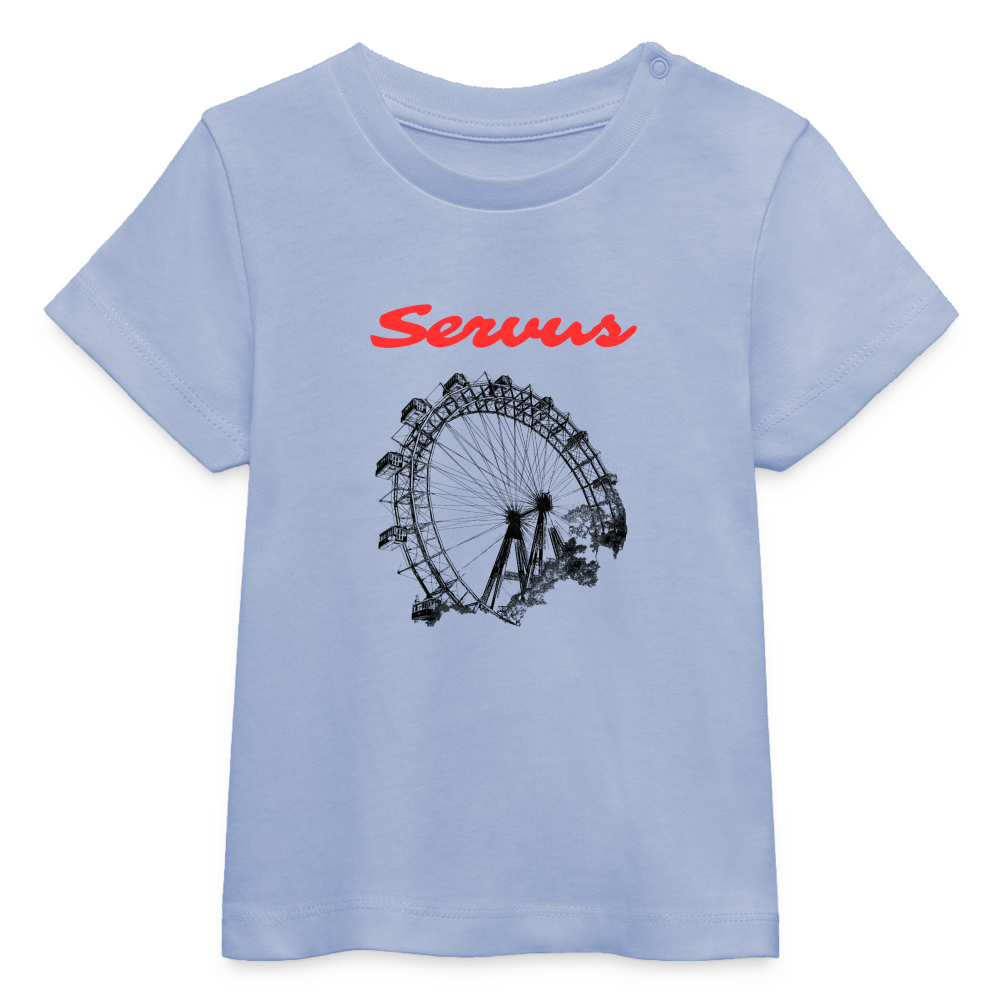 Servus (dt. Hallo) in rot & Wiener Riesenrad in schwarz, Stanley/ Stella Baby Bio T-Shirt - Sky