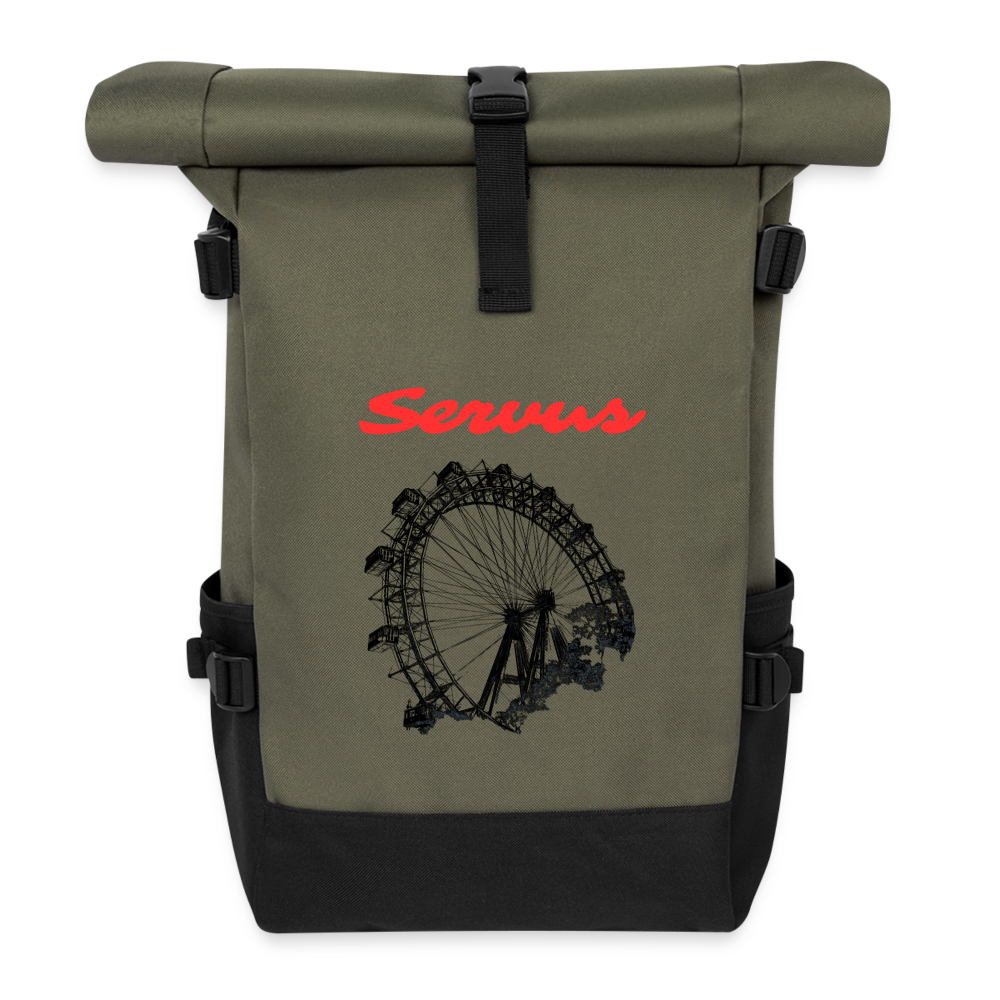 Servus (dt. Hallo) in rot & Wiener Riesenrad in schwarz, Rucksack - Olive/Schwarz