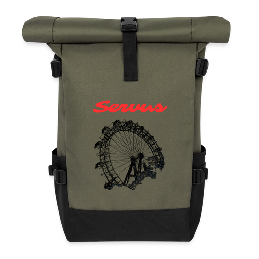 Servus (dt. Hallo) in rot & Wiener Riesenrad in schwarz, Rucksack - Olive/Schwarz