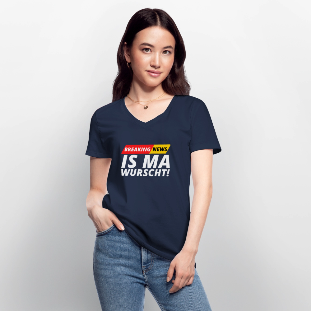 Breaking News: IS MA WURSCHT! Klassisches Frauen T-Shirt mit V-Ausschnitt - Navy