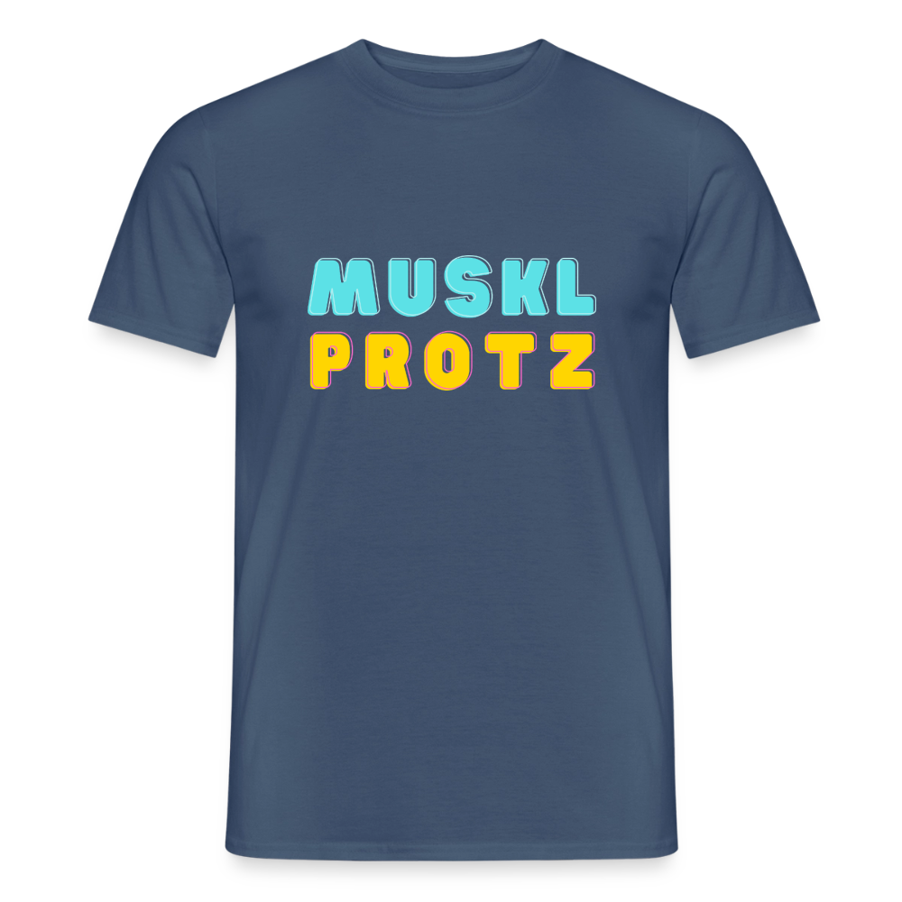 Muskl Protz orange, Männer T-Shirt - Dunkles Denimblau