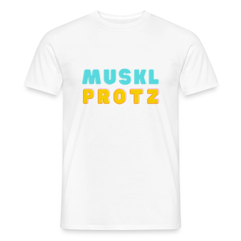 Muskl Protz orange, Männer T-Shirt - Weiß
