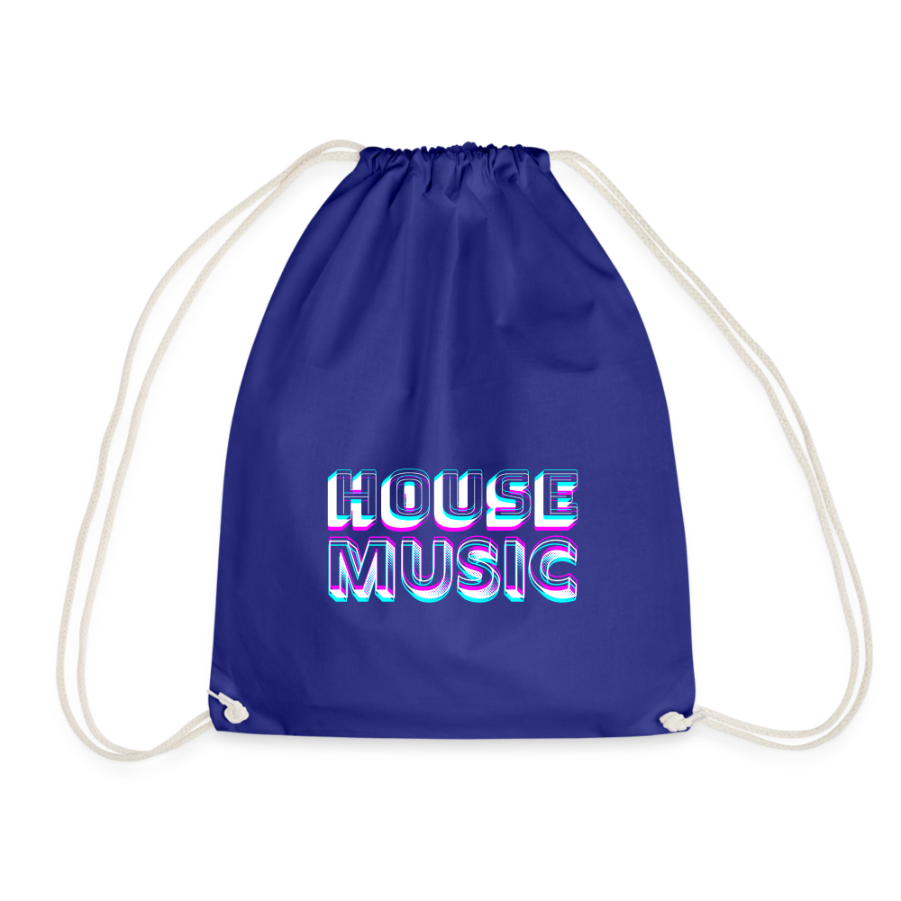 HOUSE MUSIC, funky 3D letters, Little Backpack/ Gym Bag - Turnsackerl (dt. Turnbeutel) - Königsblau