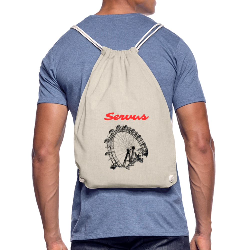 Servus (dt. Hallo) in rot & Wiener Riesenrad in schwarz, Gym/ Beach Bag - Turnsackerl (dt. Turnbeutel) - Natur