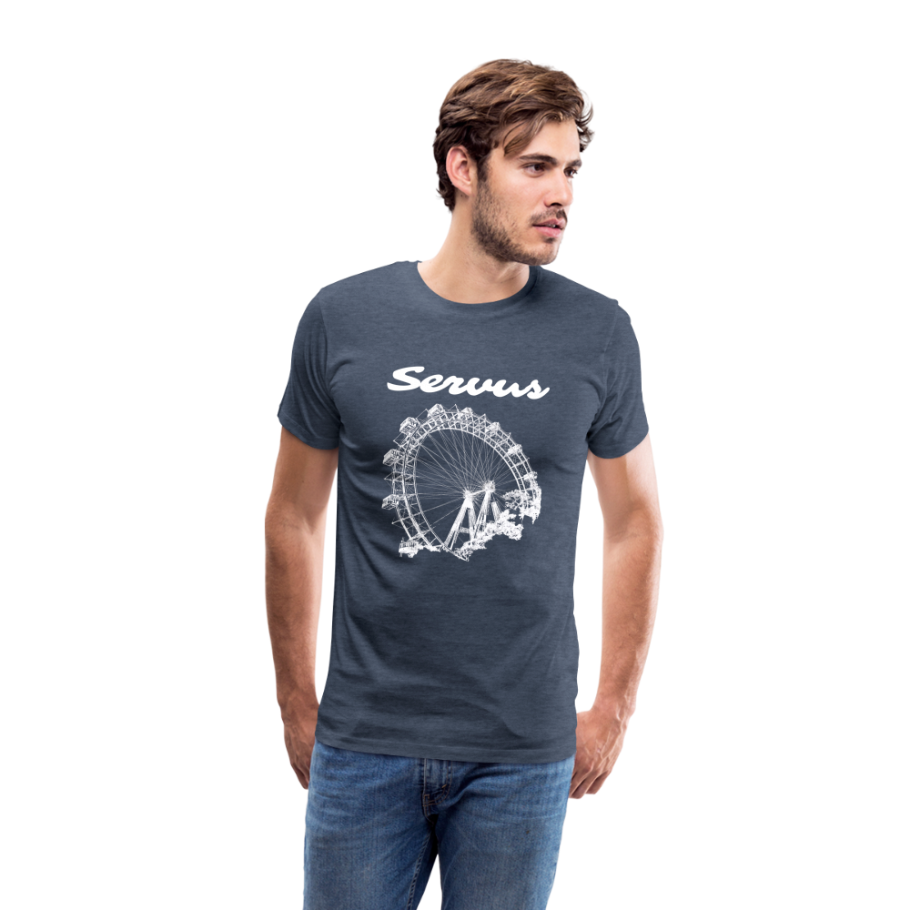 Servus (dt. Hallo) und Wiener Riesenrad in weiß, Männer Premium T-Shirt - Blau meliert