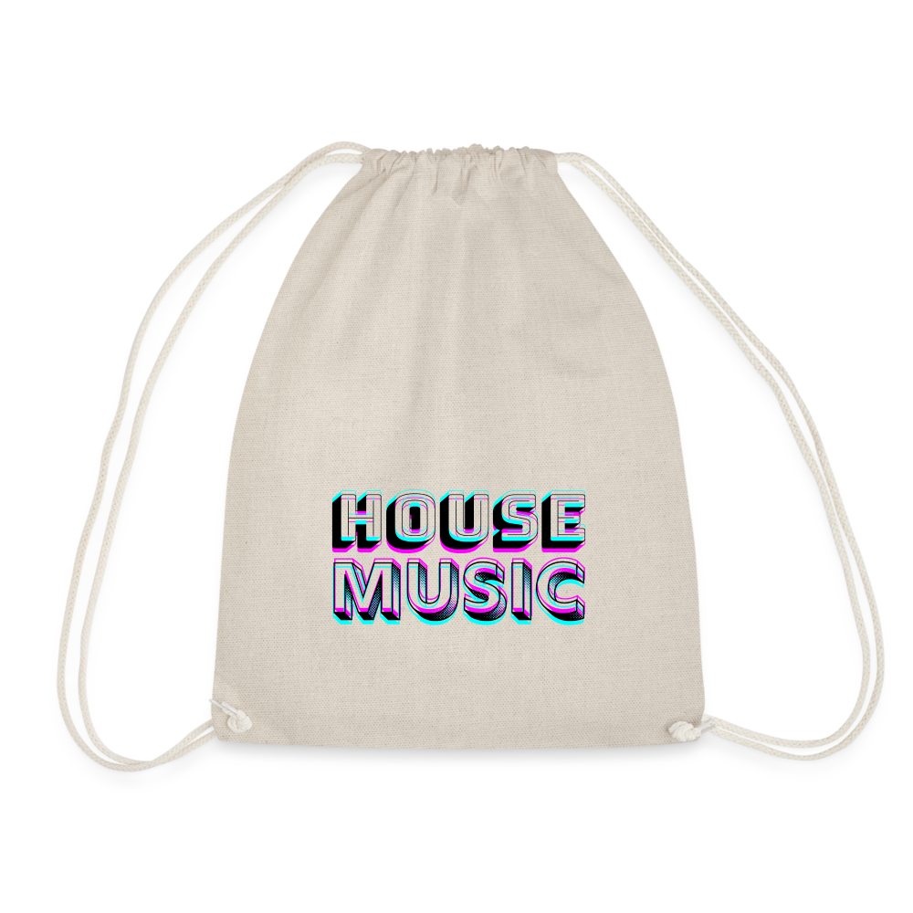 HOUSE MUSIC, funky 3D letters, Little Backpack, Gym Bag, Turnsackerl (dt. Turnbeutel) - Natur