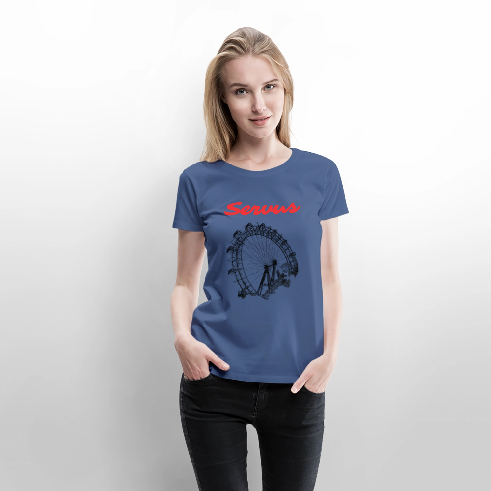 Servus (dt. Hallo) in rot & Wiener Riesenrad in schwarz, Frauen Premium T-Shirt - Taubenblau