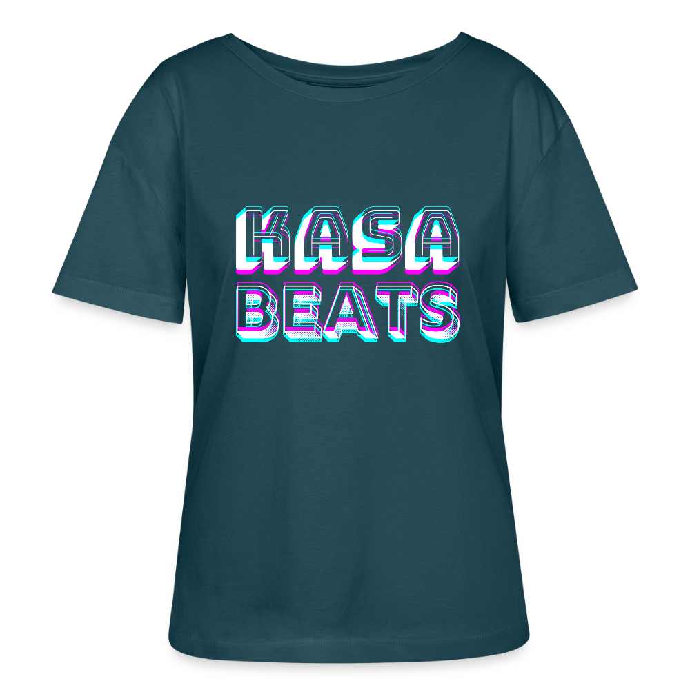 KASA BEATS, funky 3D letters - Optische Täuschung, Stanley/ Stella lockeres Frauen Organic T-Shirt, Relaxed Fit - Dunkles Petrol