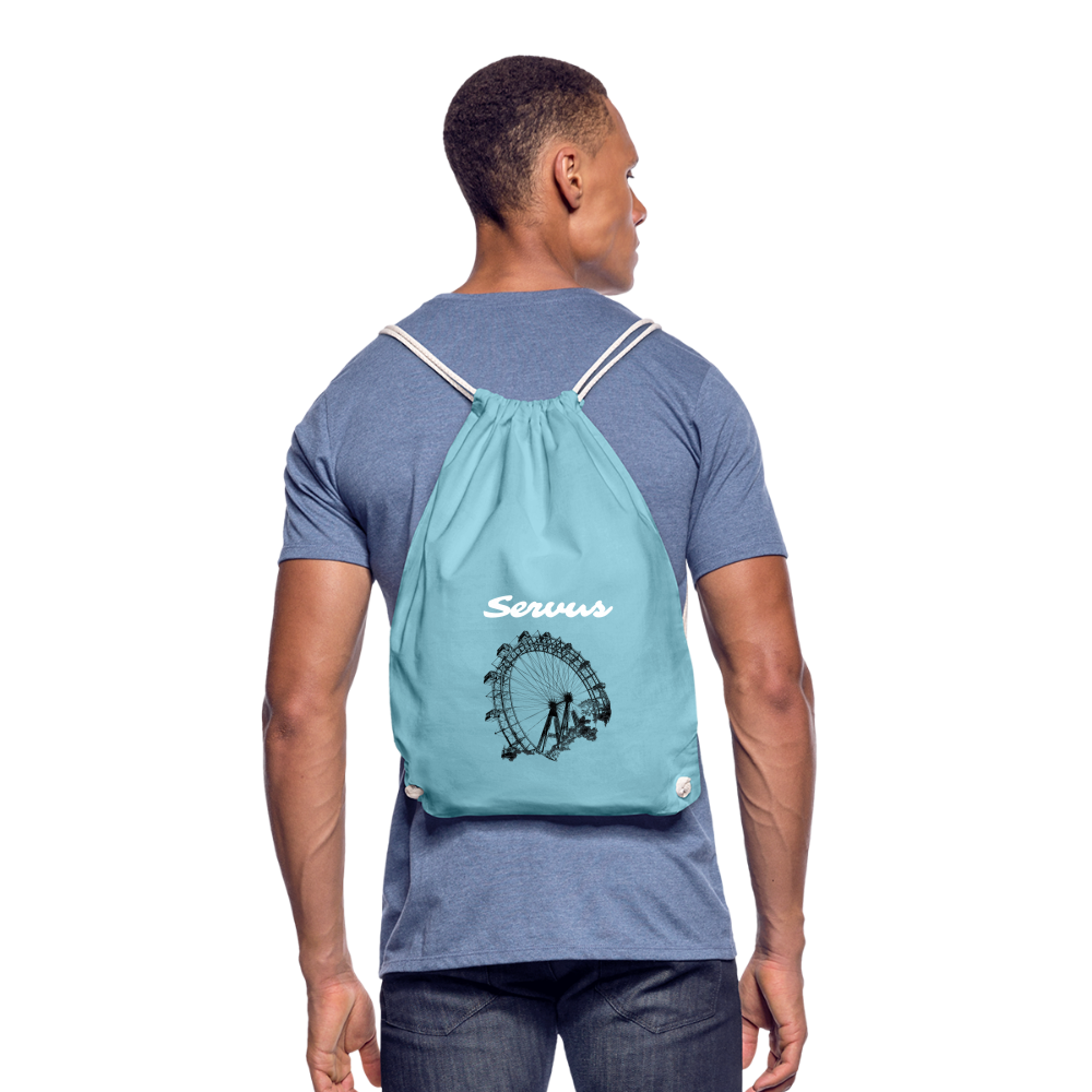 Servus (dt. Hallo) in weiß & Wiener Riesenrad in schwarz, Gym/ Beach Bag - Turnsackerl (dt. Turnbeutel) - Aqua