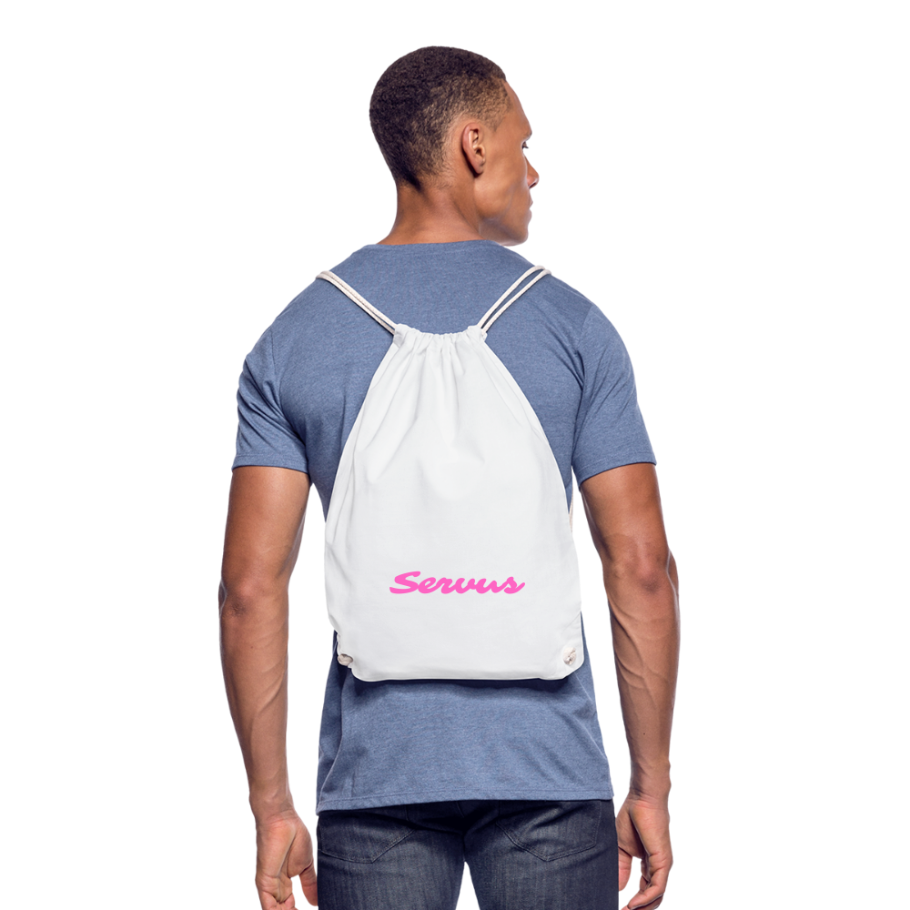 Servus (dt. Hallo) in pink, Gym/ Beach Bag - Turnsackerl (dt. Turnbeutel) - Weiß