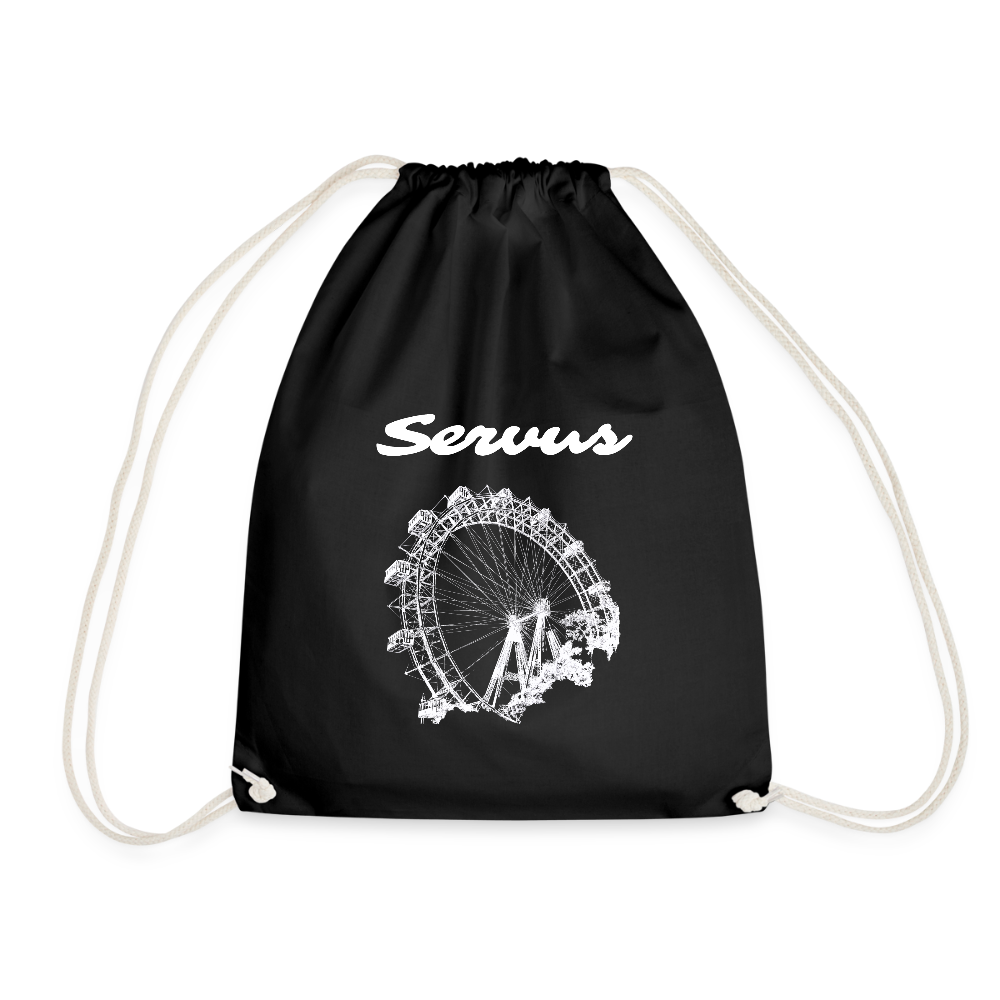 Servus (dt. Hallo) & Wiener Riesenrad in weiß, Gym/ Beach Bag - Turnsackerl (dt. Turnbeutel) - Schwarz