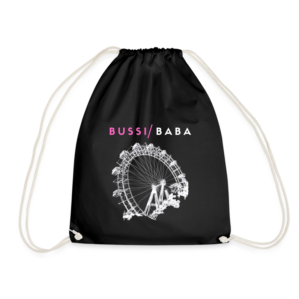 Bussi Baba pink - Wiener Riesenrad in weiß, Gym Bag - Turnsackerl (dt. Turnbeutel) - Schwarz