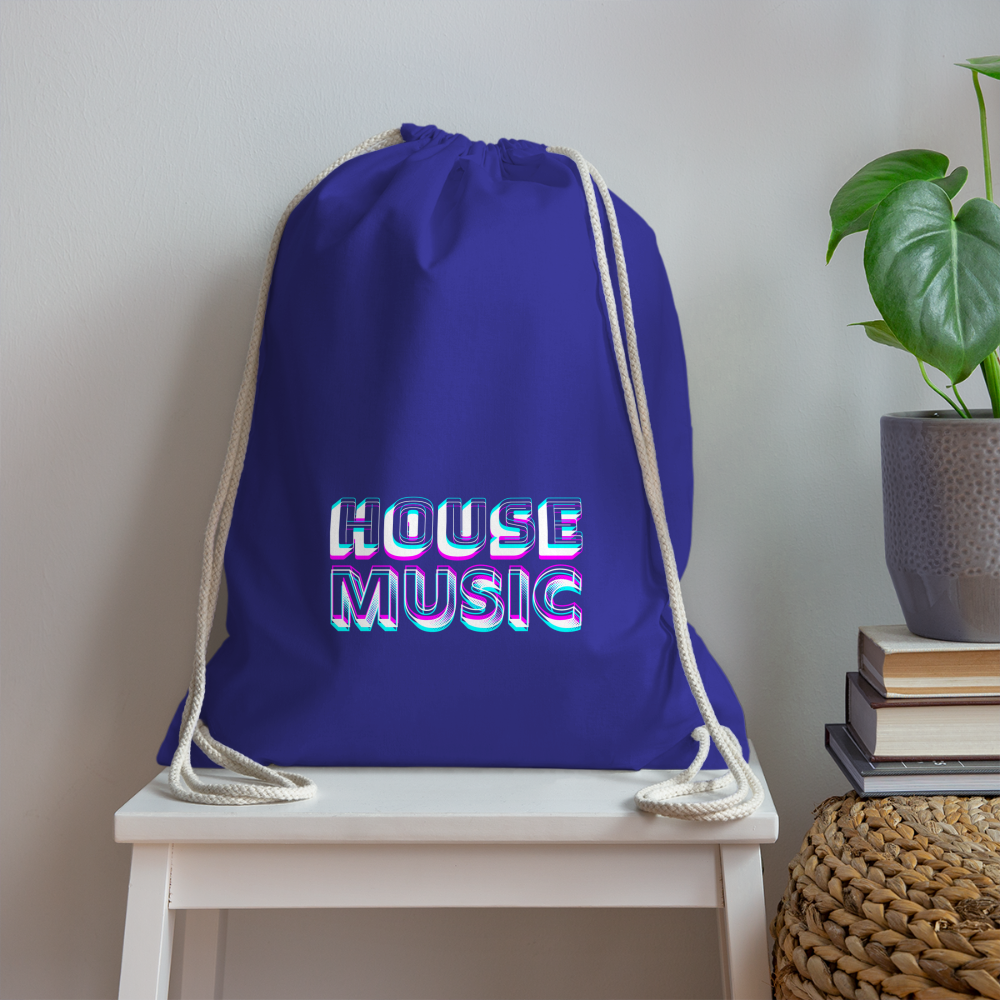 HOUSE MUSIC, funky 3D letters, Little Backpack/ Gym Bag - Turnsackerl (dt. Turnbeutel) - Königsblau