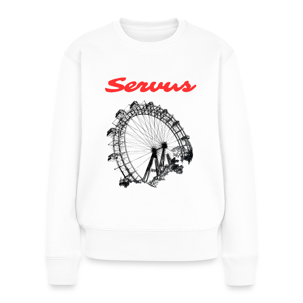 Servus (dt. Hallo) in rot & Wiener Riesenrad in schwarz, Frauen Premium Pullover - Weiß