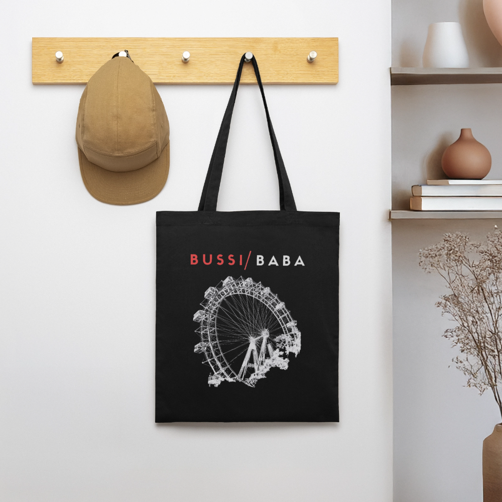 Bussi Baba korallenrot - Wiener Riesenrad in weiß, Stanley/Stella Bio-Stoffsackerl - Schwarz