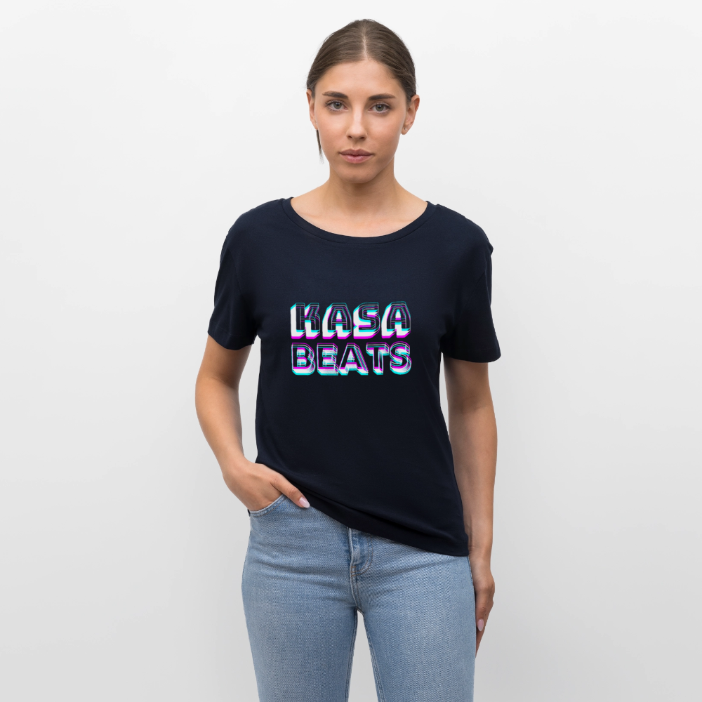 KASA BEATS, funky 3D letters - Optische Täuschung, Stanley/ Stella lockeres Frauen Organic T-Shirt, Relaxed Fit - Navy