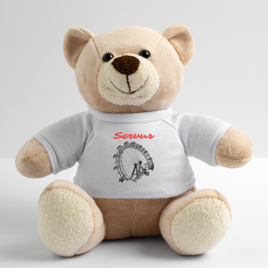 Servus (dt. Hallo) in rot und Wiener Riesenrad in schwarz, Teddy - Weiß