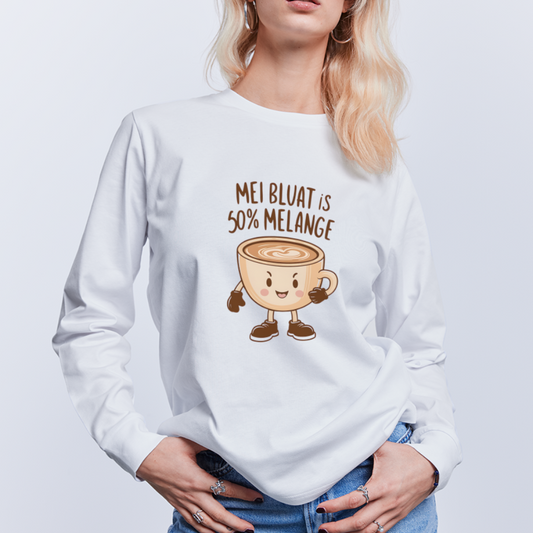 Mei Bluat is 50% Melange - Wiener Kaffee Liebhaber, Stanley/Stella Unisex Organic Langarmshirt - Weiß