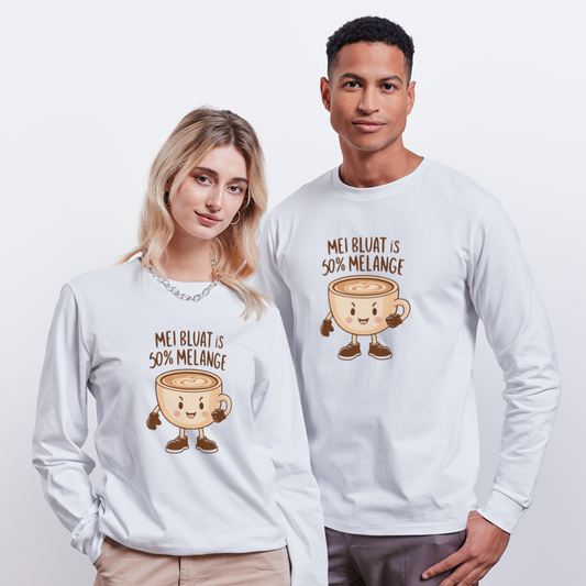 Mei Bluat is 50% Melange - Wiener Kaffee Liebhaber, Stanley/Stella Unisex Organic Langarmshirt - Weiß